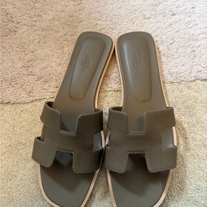 Hermes Olive Green Slide Sandals